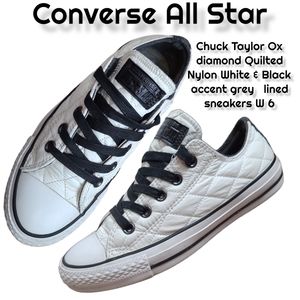 Converse Chuck Taylor Ox diamond Quilted Nylon White Black lined sneakers W 6